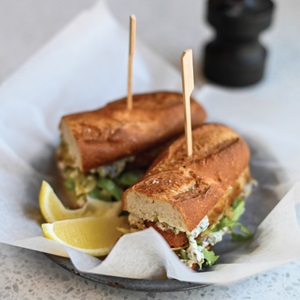 Crumbed hake baguette