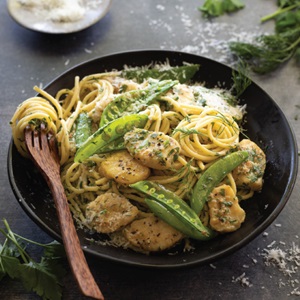 Herbed hake & spring vegetable spaghetti