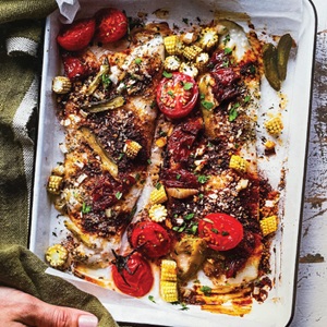 Antipasti-style hake fillets