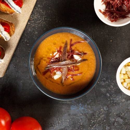 Salmorejo (Spanish soup) and anchovies