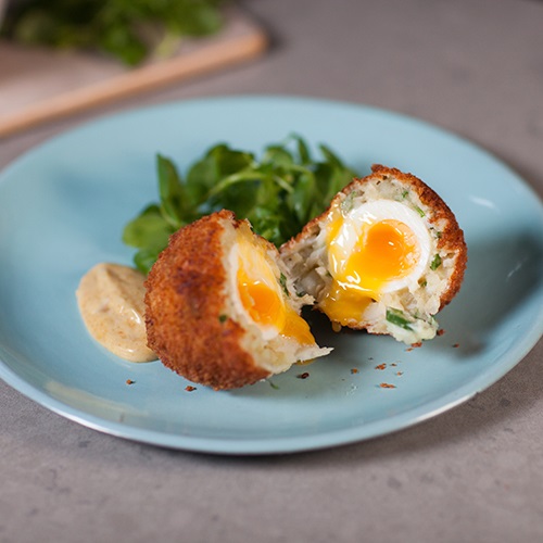 Scotch eggs with smoked haddock