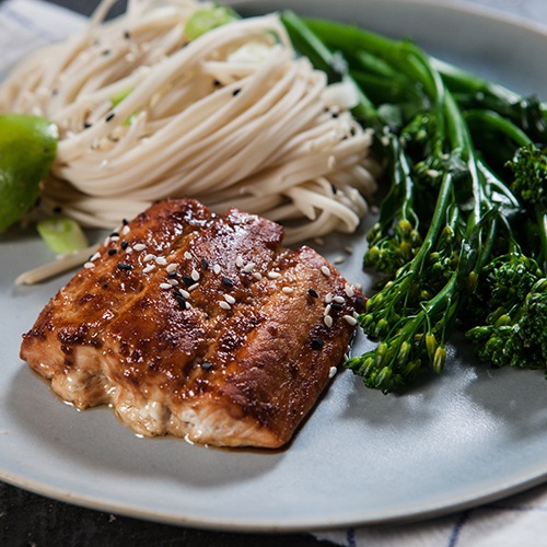 Spicy salmon with a maple-soy glaze