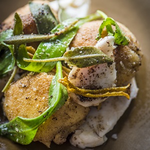 Steamed hake with sea lavender and gnudi