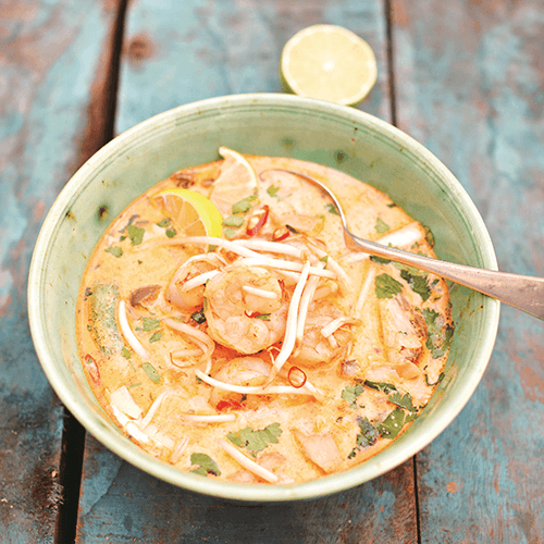 Tom Yum Kung with wild prawns and thai basil