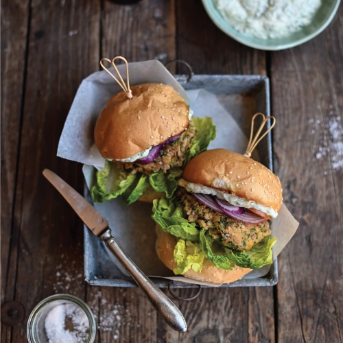 Greek Style Tuna Burgers with Tzatziki