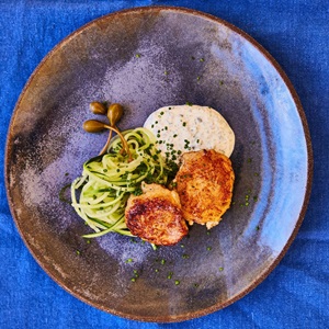 Fish Balls with Remoulade Sauce and Cucumber Spaghetti