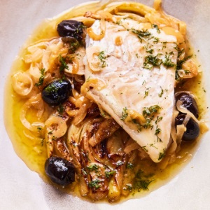Haddock with Fennel, Lemon and Black Olives