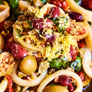 Puttanesca style squid salad