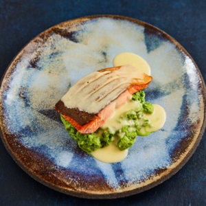 Seared Salmon with Vegetable Ragout and Beurre Blanc