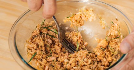 Air Fried Garlic Tuna Nuggets with Lemongrass and Lime Leaves