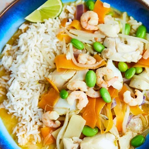 Thai Curry z mintajem i krewetkami zimnowodnymi