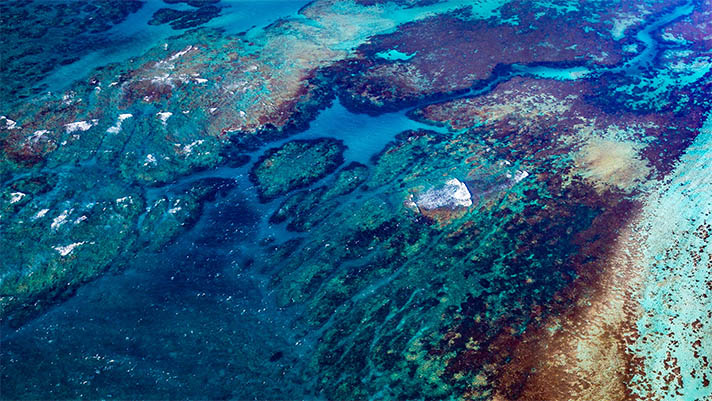 Aerial photo of ocean with reefs