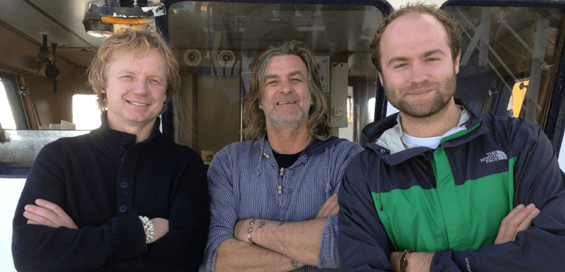 Bart van Olphen – Chef and sustainable seafood advocate, Alan Dwan – skipper of the Ajax from the MSC certified Cornish hake gill net fishery, and George Clark – MSC UK commercial manager.