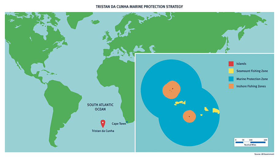 Map of Tristan da Cunha archipelago showing Marine Protected Area and fishing zones