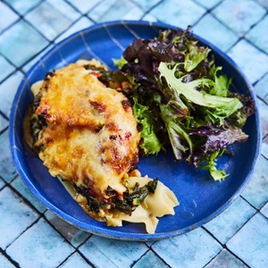 Fischlasagne Mit Blumenkohl, Spinat und Hüttenkäse
