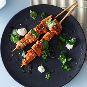 Wild grilled salmon skewers with Asian style marinade