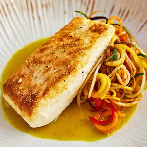 Whitefish and colourful zoodles