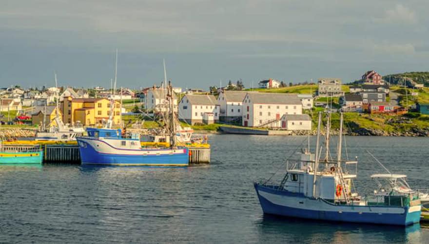 Fishing boats in bay, Newfoundland, Canada