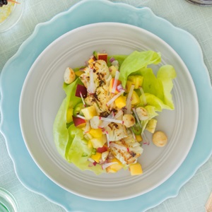 Citrus macadamia Alaska pollock lettuce wraps