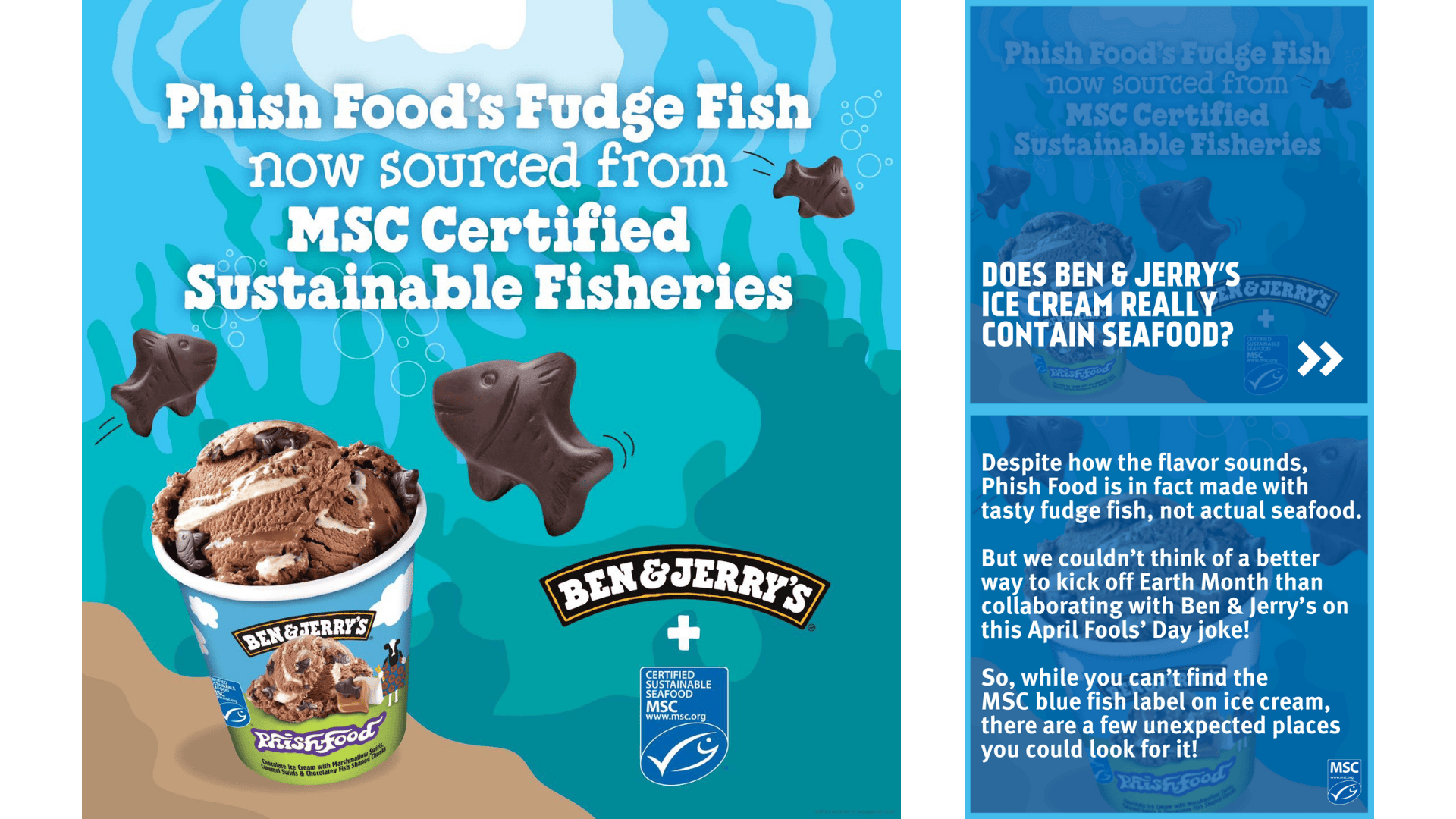 Collage image of Ben and Jerry's phish food with MSC messaging