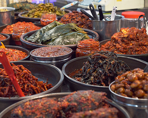 Korean side dishes (banchan) at market