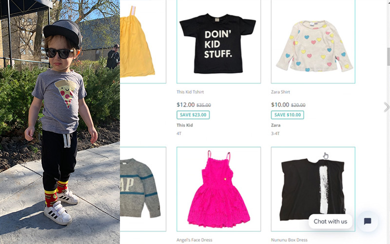 screenshot of online shopping with picture of child wearing pizza shirt