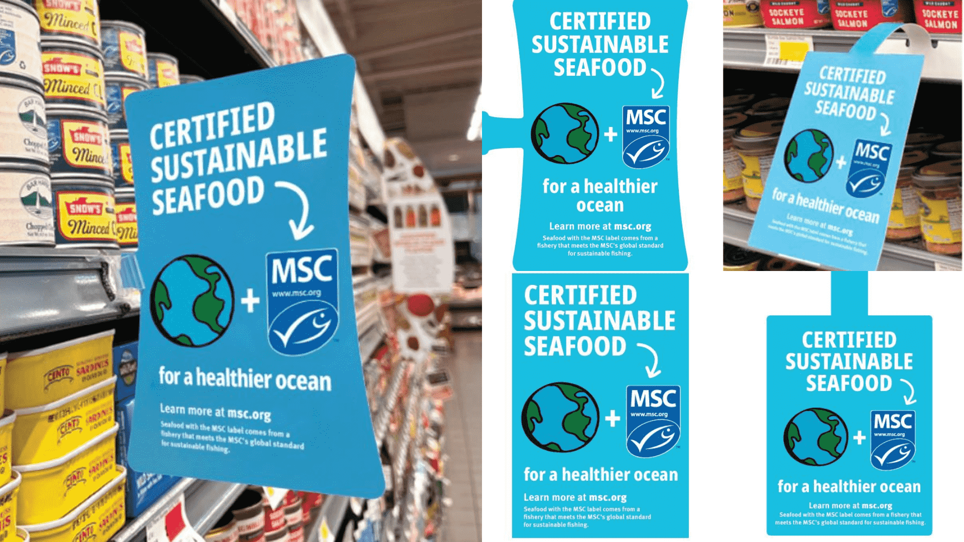 Collage of MSC signage in grocery stores