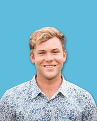 Headshot of Griffin Garner on blue background