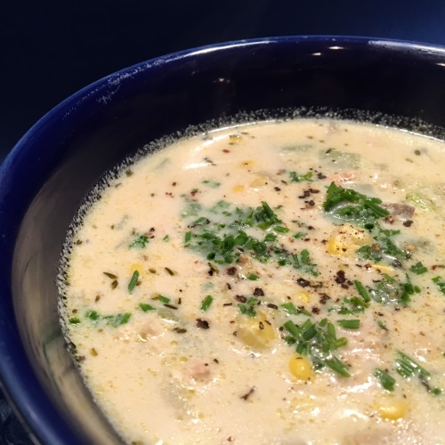 Smokey clam and corn chowder
