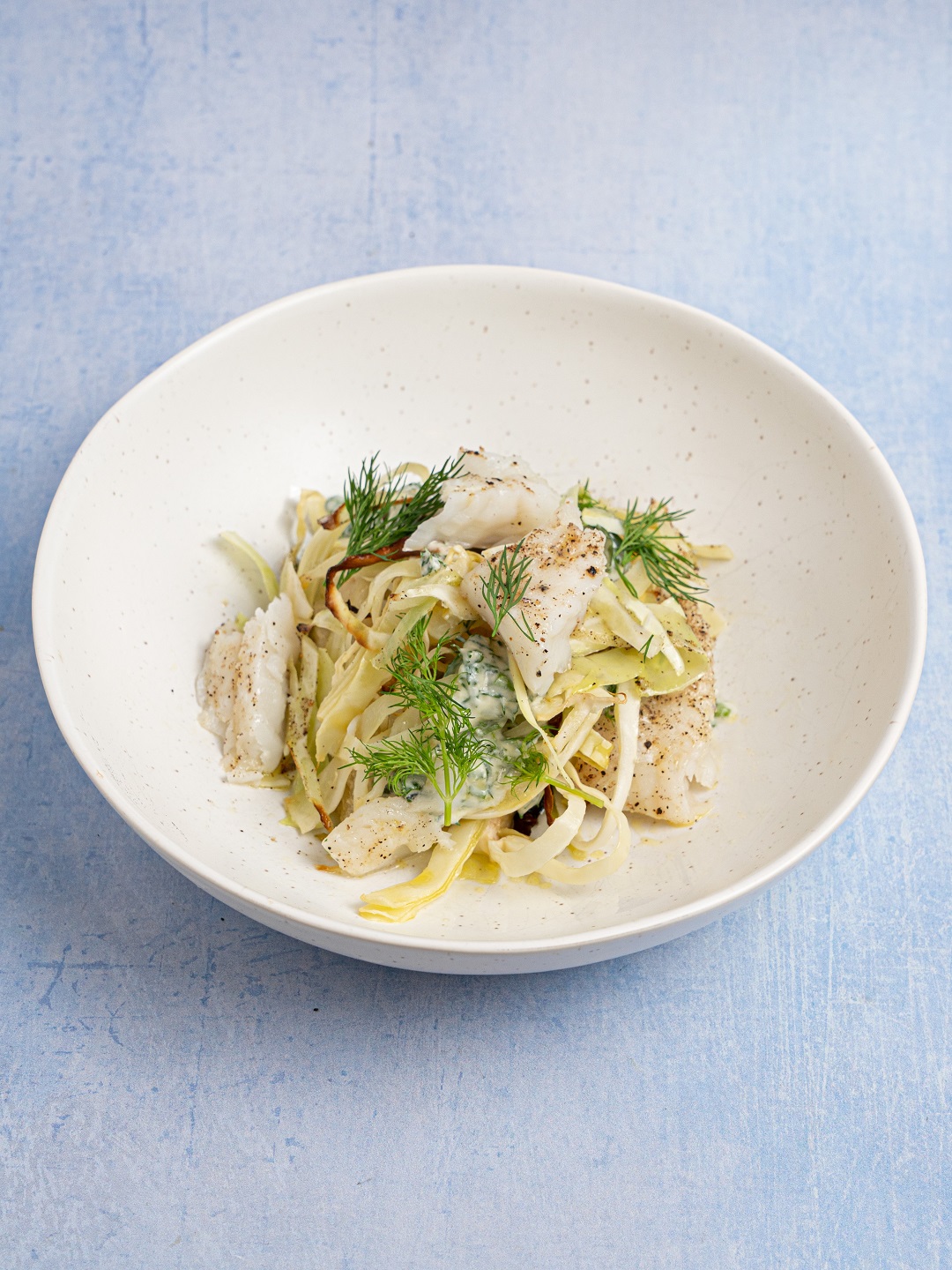 Roasted Cabbage Salad with Cod and a Herby Yogurt Dressing Marine