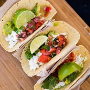 BBQ wild MSC certified halibut tacos with a duo of fresh salsas 