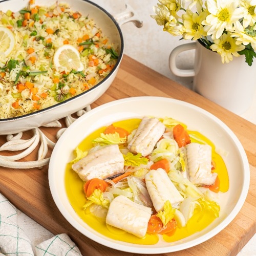 Pike, poached in a light fish broth