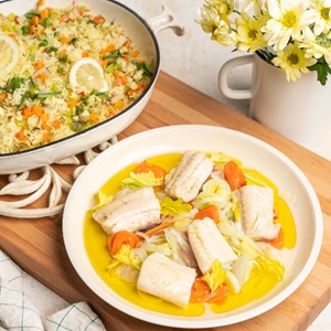 Pike, poached in a light fish broth