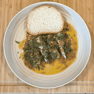 Sardine with Charred Onion Vinaigrette