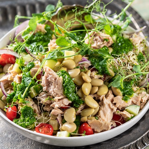 Tuna, White Bean, and Feta Salad with Basil Vinaigrette Marine
