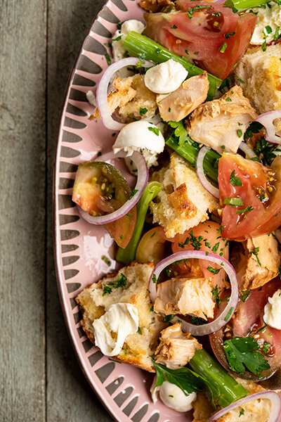 part of a dish of tuna panzanella salad