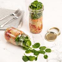 Shrimp cocktail in glass seen from above