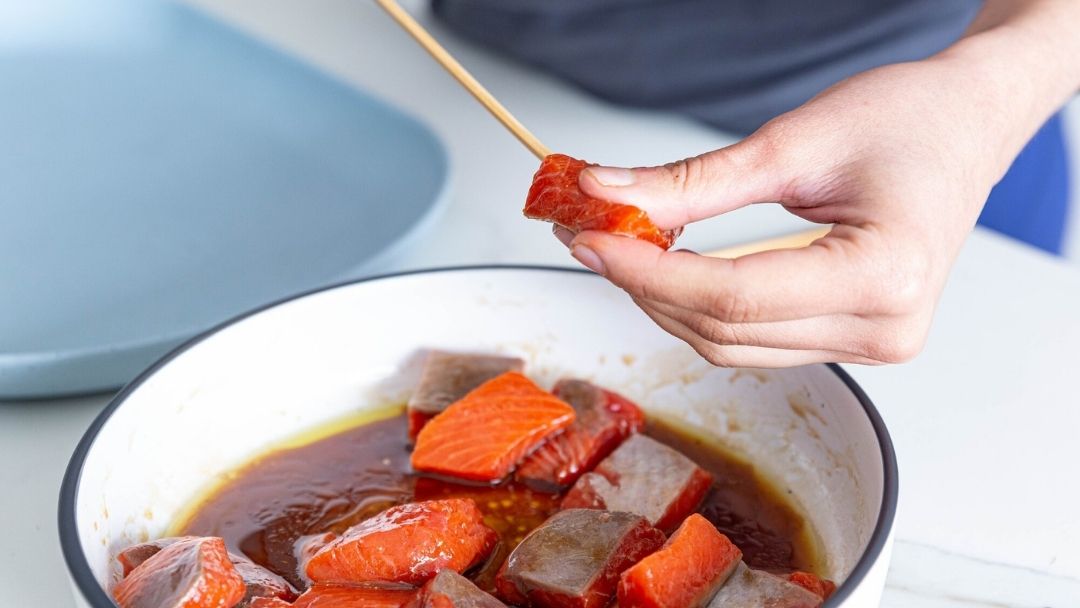 Salmon teriyaki skewers