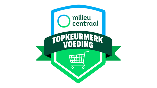 Een vignet of logo van Milieu Centraal met als aanduiding topkeurmerk voeding