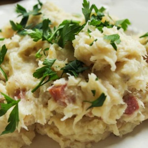Plukkfisk med torsk og bacon