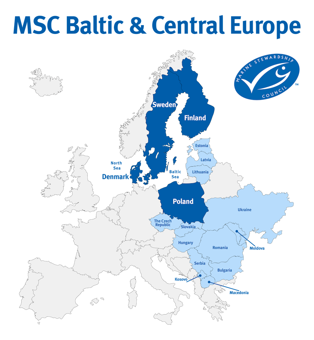 Mapa przedstawiająca region MSC Bałtyk i Europa Centralna