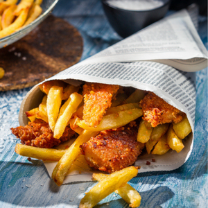 Fish and chip newspaper cone.