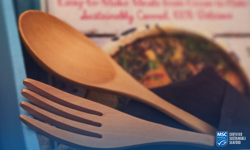 Close-up of happy earth bamboo utensil set - fork and spoon