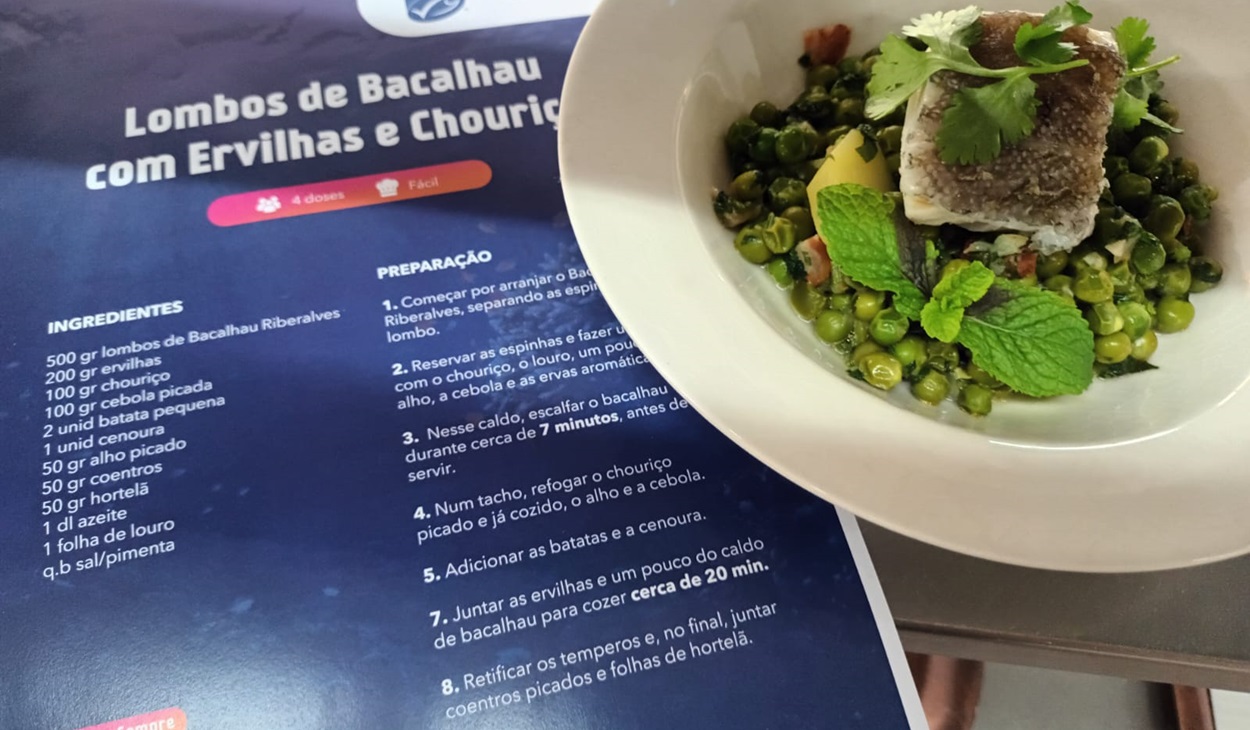 Menú: Lombos de Bacalhau com Ervilhas e Chouriço