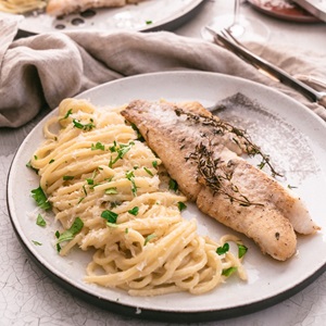 Rotbarsch mit Parmesan-Spaghetti