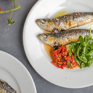 Grilled Cornish sardines with Salsa Rossa