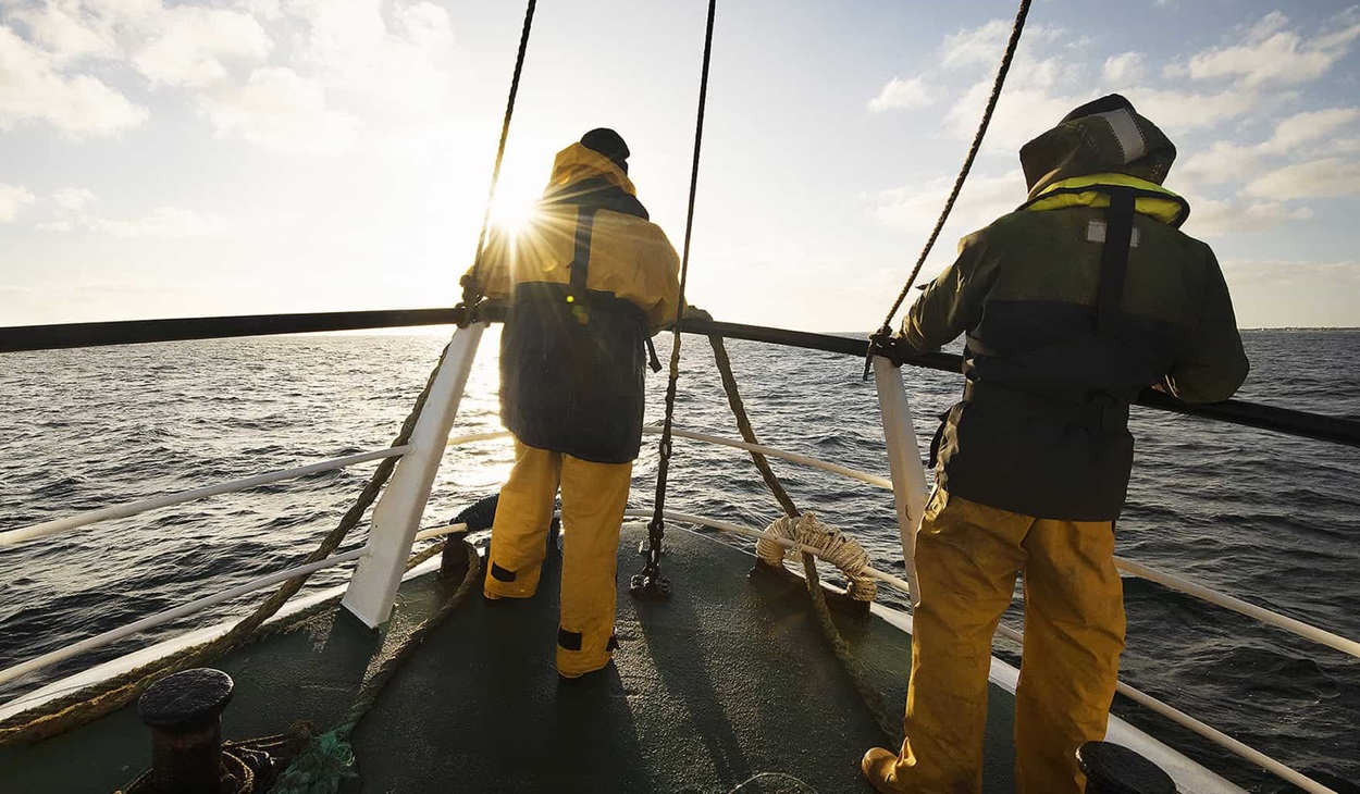 Haddock fishermen looking out to sea