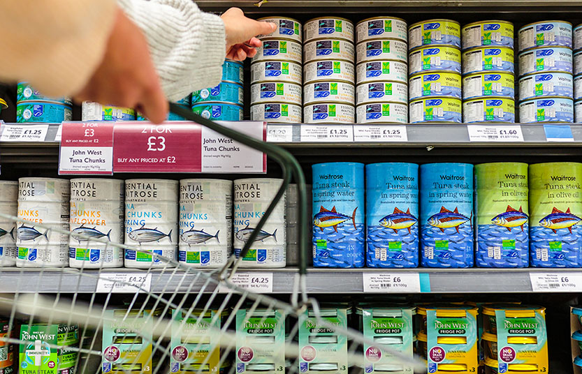 Waitrose cans on shelves