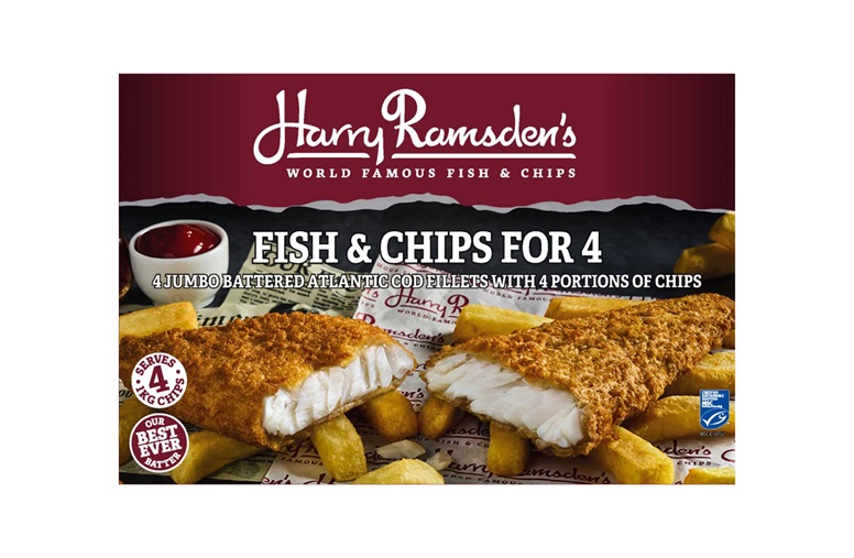 Harry Ramsden fish & chips for 4 pack shot