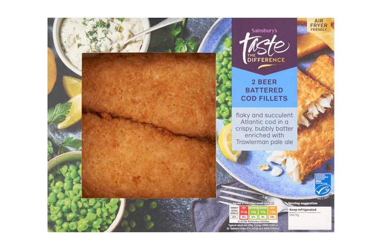 Sainsburys beer battered cod pack shot